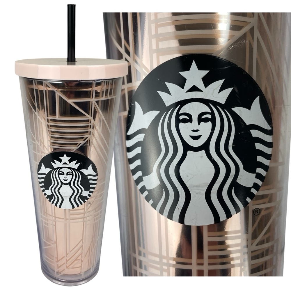 Starbucks 2017 Venti Rose Gold Pink Gatsby Cold Tumbler 24 fl oz